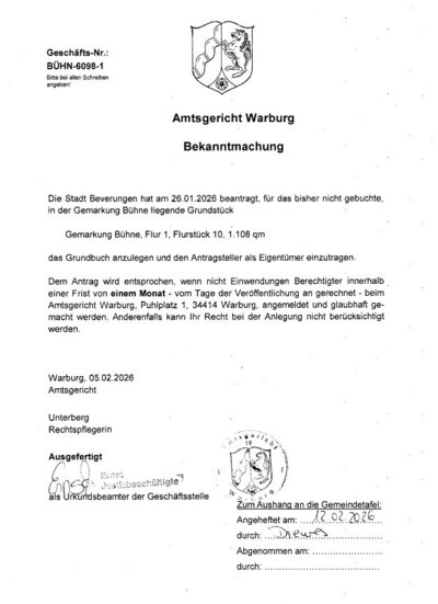 Bild vergr&ouml;&szlig;ern: Bekanntmachung Amtsgericht