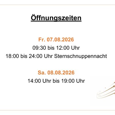 Bild vergr��ern: �ffnungszeiten Sternschnuppennacht 2026